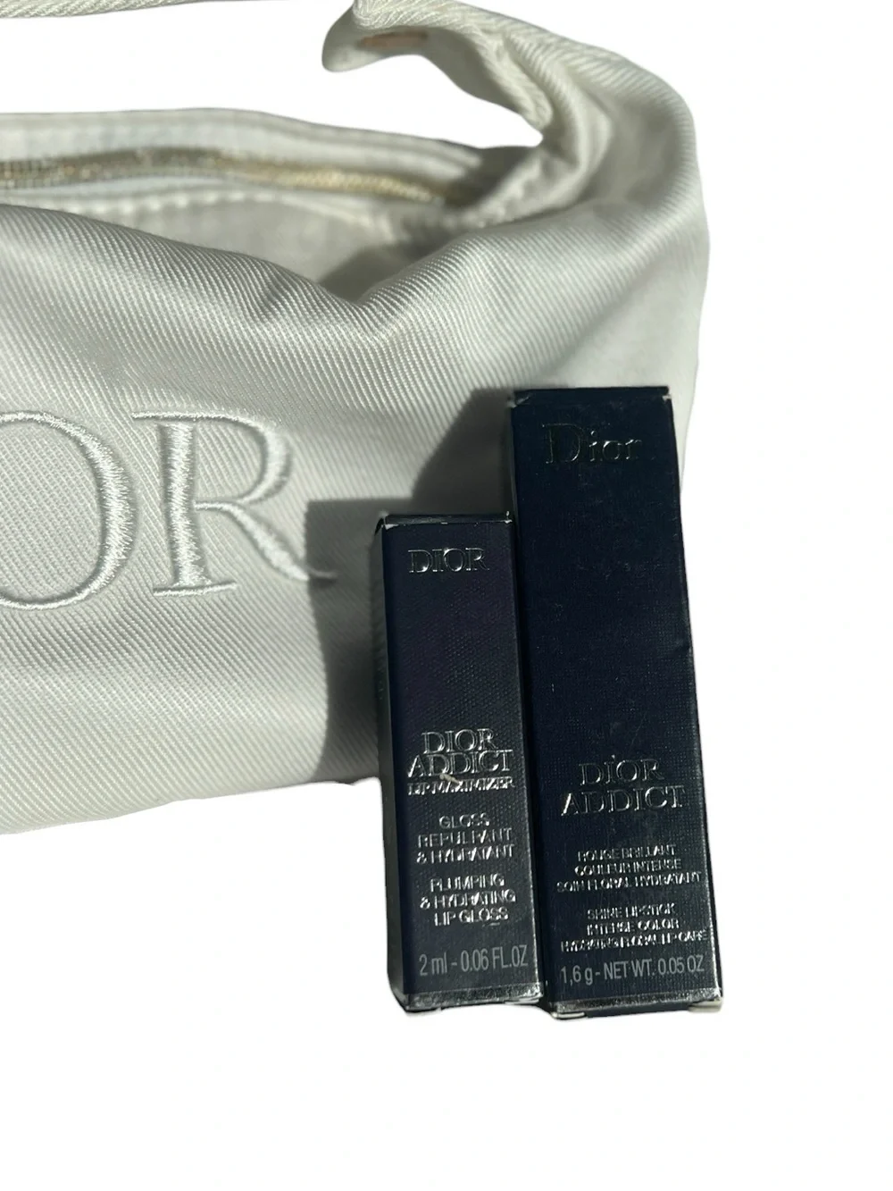 NIB Dior Beauty Prestige Canvas Top Handle Cosmetic Pouch & Addict Minis Bundle
